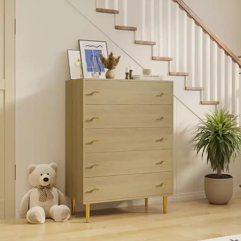 Farmhouse 5 Drawers Dresser for Bedroom, 44 in Tall Dresser Wood Rustic Chest of Drawers with Large Drawers & Bar Handles,Drawer Organizer for Living