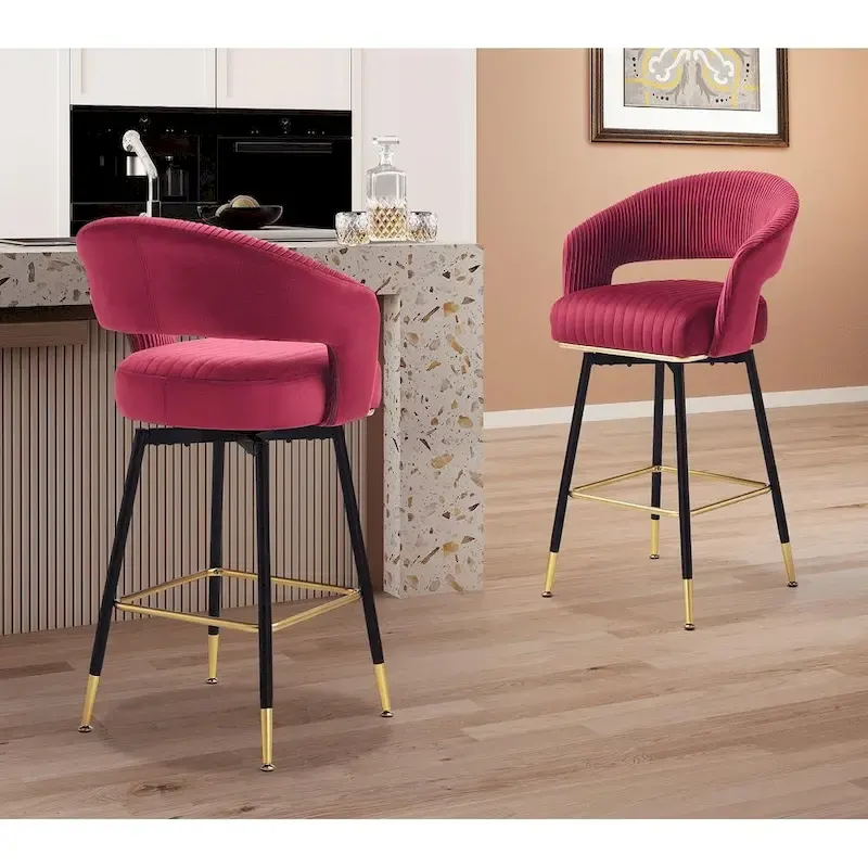 Hausfame Velvet Upholstered Set of 2 Swivel Barstool With Backs - 22.2 in. W X 21.5 in. D X 40 in. H