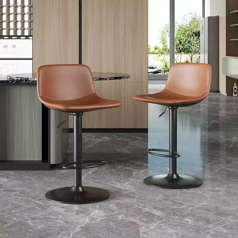 Okak Modern Set of 2 Small PU Leather Padded Bar Stools with Back & Sturdy Base,Adjustable Counter Height Swivel Chairs