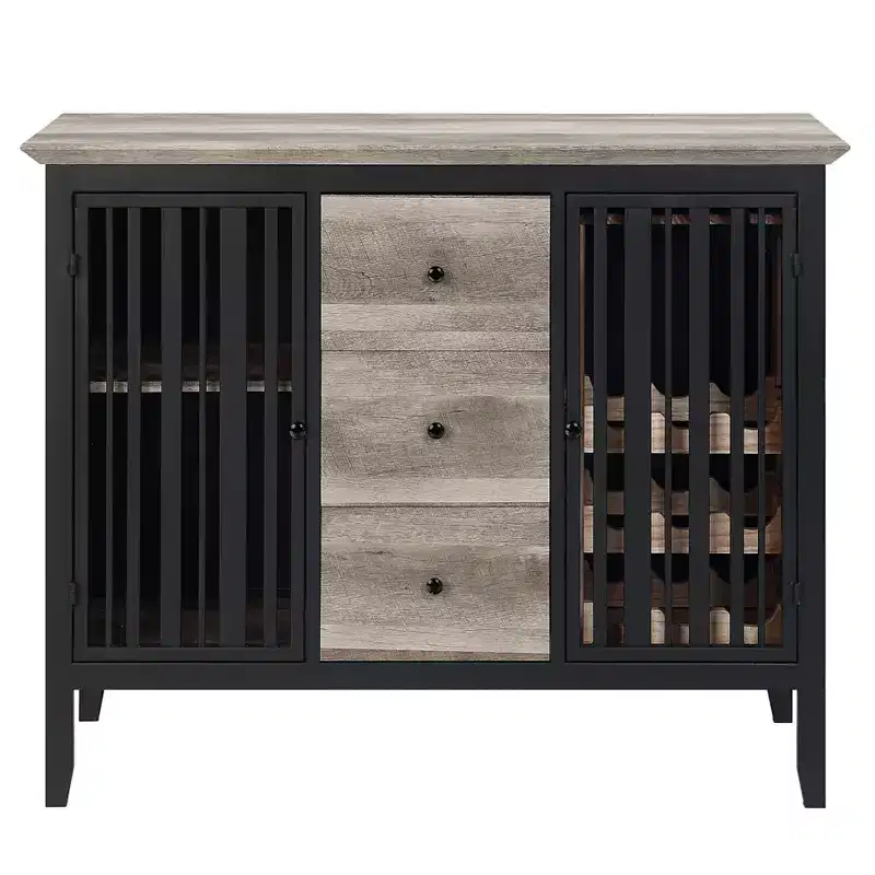 47" Kitchen and Dining Cabinet Antique Oak and Sandy Black Finish -: Metal Frame, Divided Storage, Wood Composite