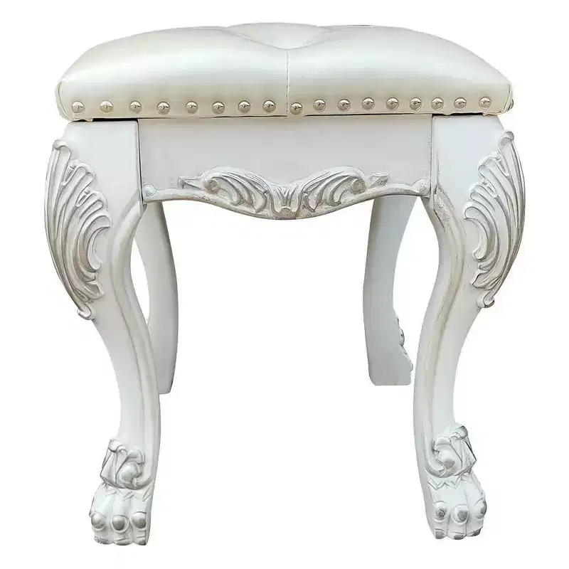 20" Dresden II Accent Chair PU/Bone White Finish - Acme Furniture: Romantic Spirit, Champagne Wingback, Nailhead Trim
