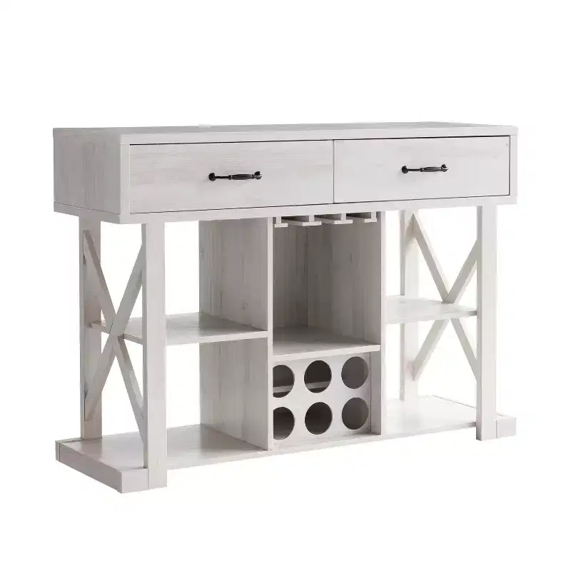 Ialani 2 Drawer Buffet Wine Cabinet  White Oak  - miBasics