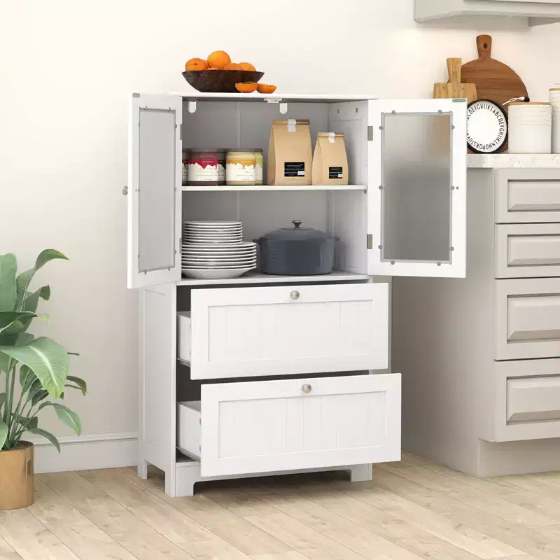 Freestanding Bathroom Floor Storage Cabinet with 2 Drawers and Cupboard
