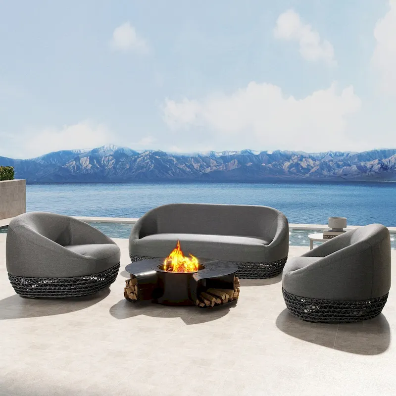 Willow 3-Piece Upholstered Rope Woven Patio Deep Seating Conversation Set