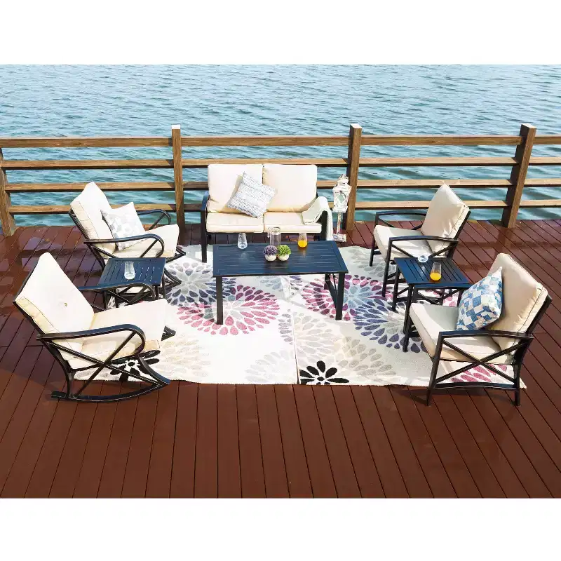 8pc Metal Frame Loveseat Patio Seating Set - Patio Festival: Weather-Resistant, UV-Protected Outdoor Ensemble