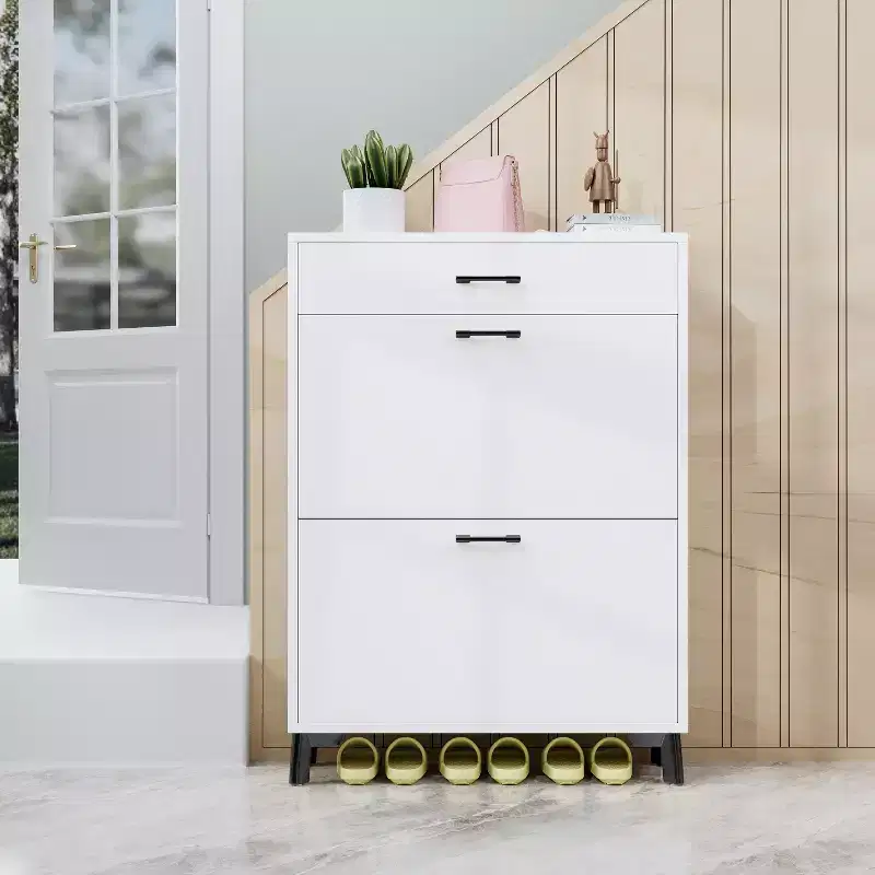 Okak Shoe Cabinet with 2 Flip Drawers, Freestanding Shoe Organizer, Hidden Narrow Shoe Rack Cabinet for Entryway, Hallway, Living Room