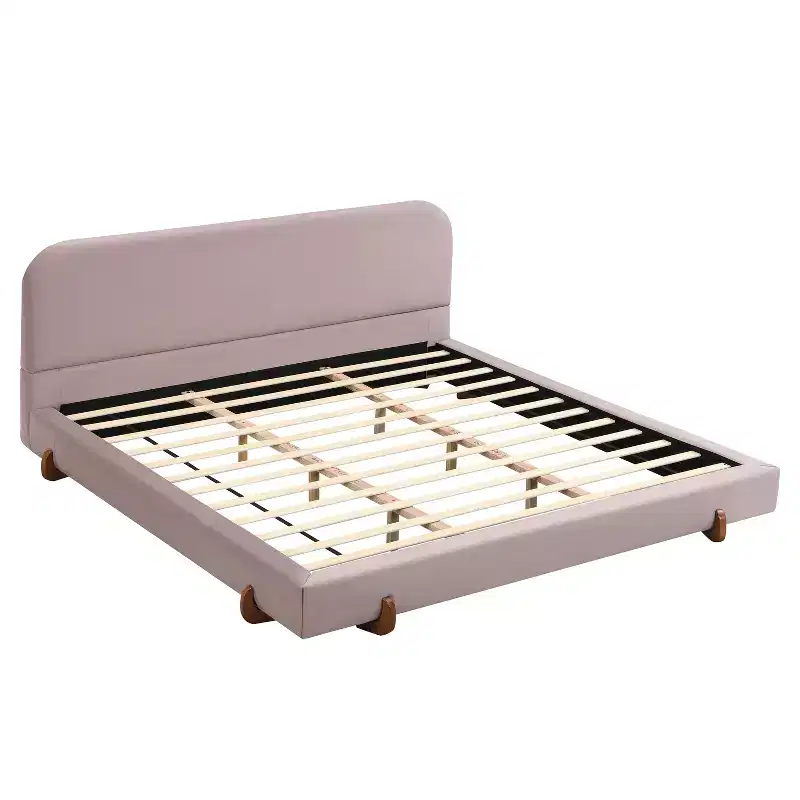 King Upholstered Bed Frame, Elegant Chenille Fabric Platform Bed with Solid Rubber Wood Legs