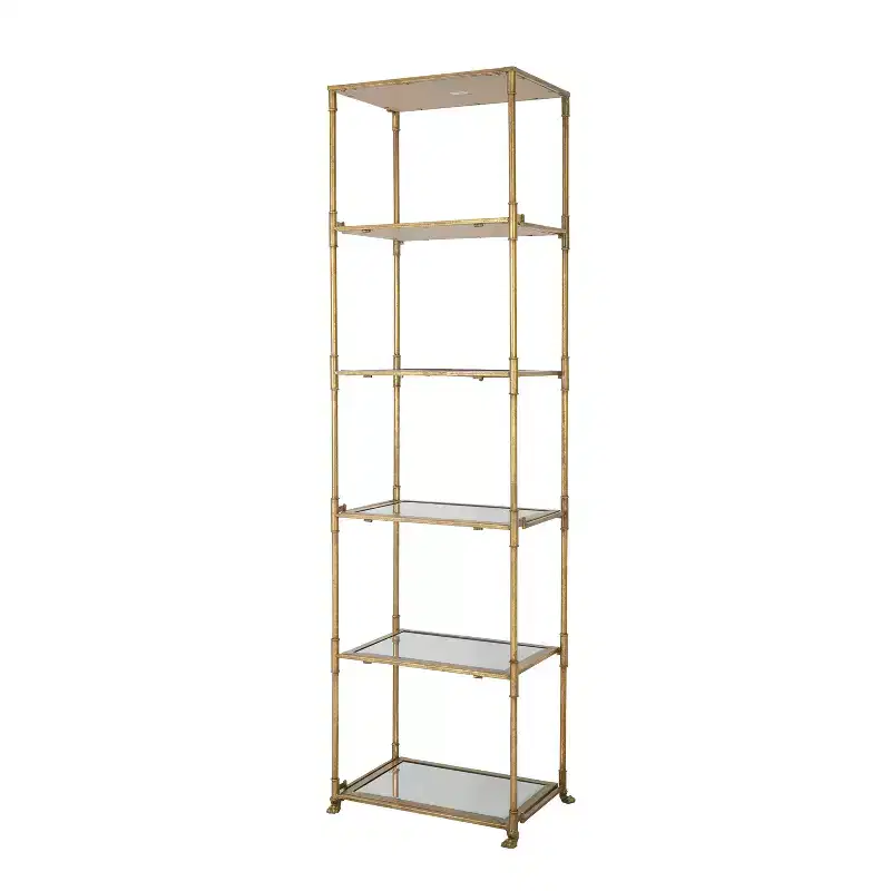 Antique Gold Six Tier Mirrored Shelving Unit 20x14x70.5