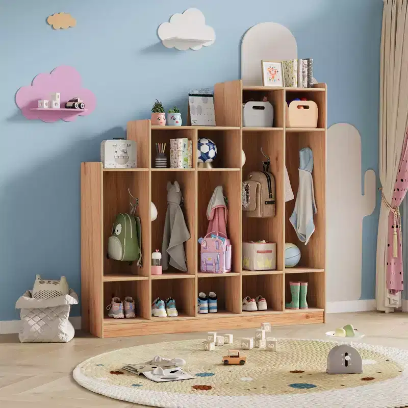 Coat Locker, Kids Organizer - 5-Section with 9 Cubbies, 10 Hooks & Anti-Tip, Durable Wood Storage for Entryway, Bedroom, Playroom