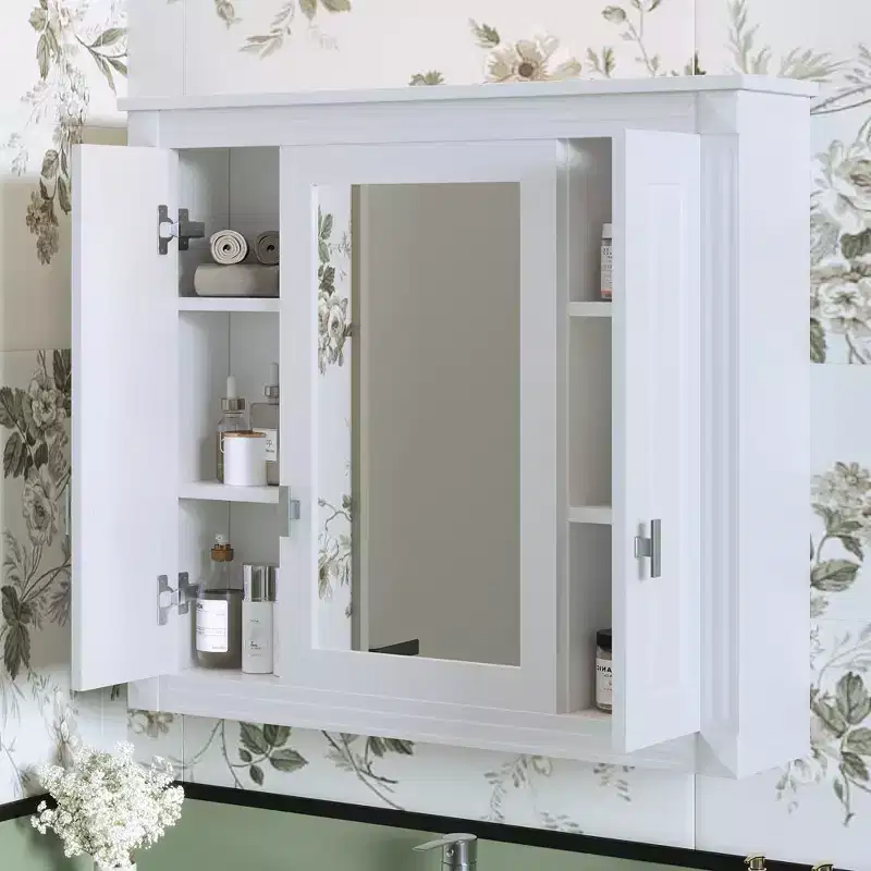 FAMYYT 34 in. W x 28 in. H Rectangular Surface Mount Medicine Cabinet with Mirror, Adjustable Shelves