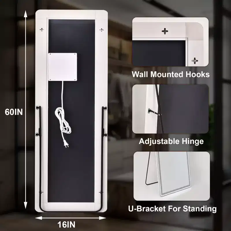 New England Stories LED Full Length Mirror  Dimmable Lighted Floor Mirror with 3 Color Modes & Aluminum Frame
