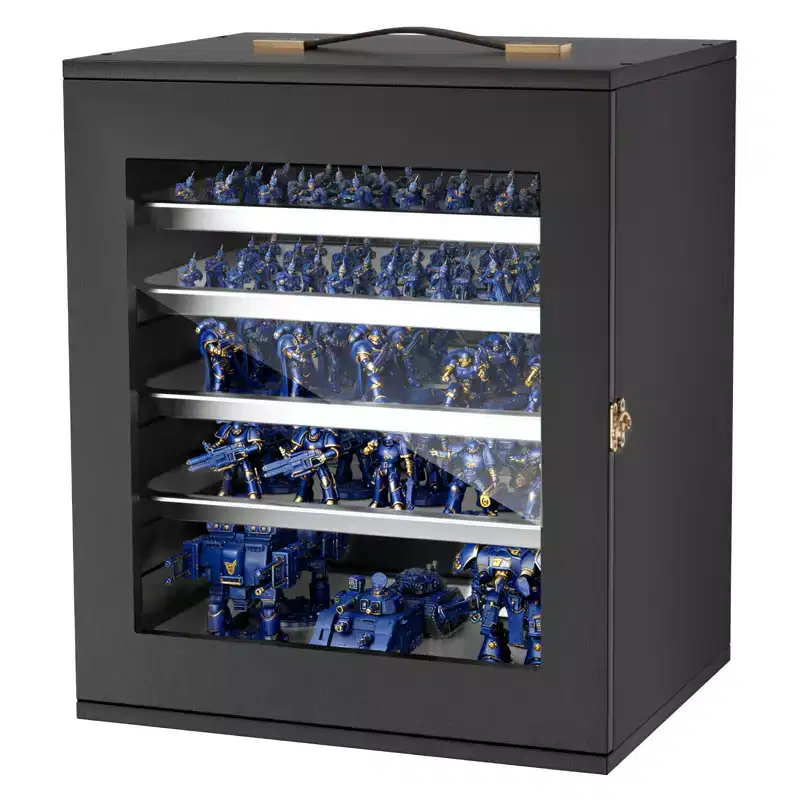 Miniatures Storage Case, Fits for 1:2500-1:3500 Scale Models, Wooden Miniatures Display Holder with 5 Tray & 13 Slots,(Minis Not Included),Black