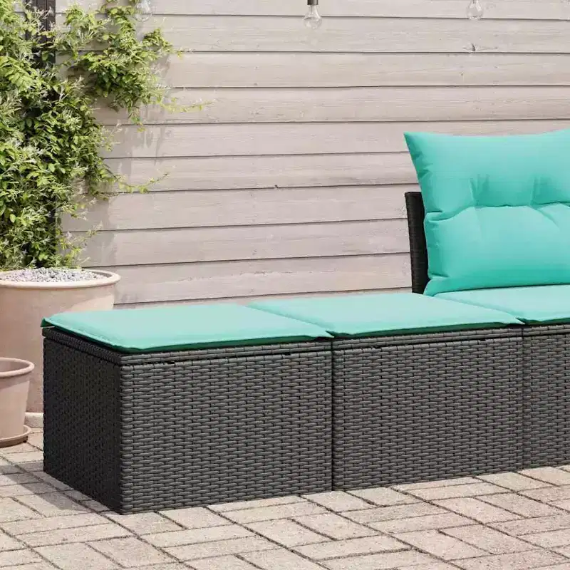 vidaXL Patio Sofa Set with Cushions Sectional Stools 2 Piece Poly Rattan Acacia