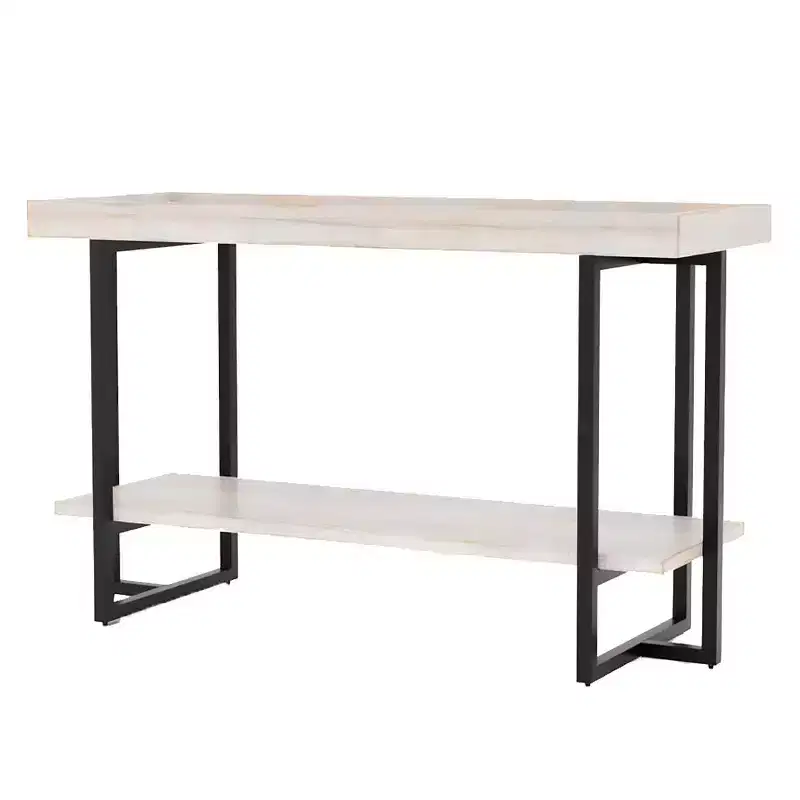 HOMES: Inside + Out Grislare Rectangular Sofa Table Antique White/Black: Transitional Style, Storage Shelf, MDF & Veneer