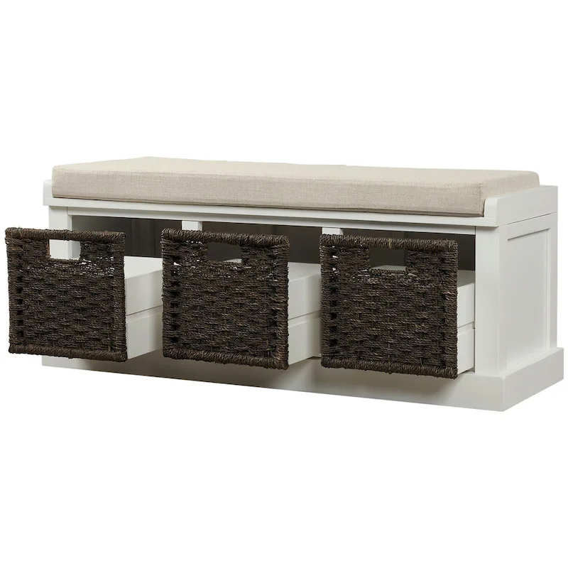 Entryway Bench with 3 Removable Rattan Baskets