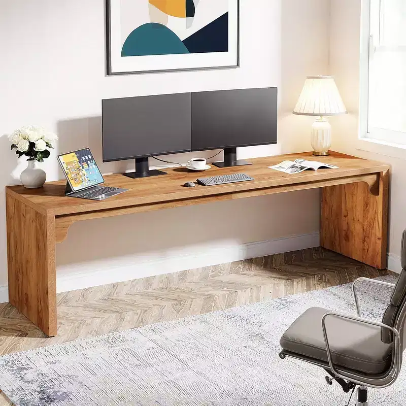 MAYEERTY 79 Long Wooden Desk, Double Person Computer Desk with E1-Level Manufactured Wood & Metal Frame