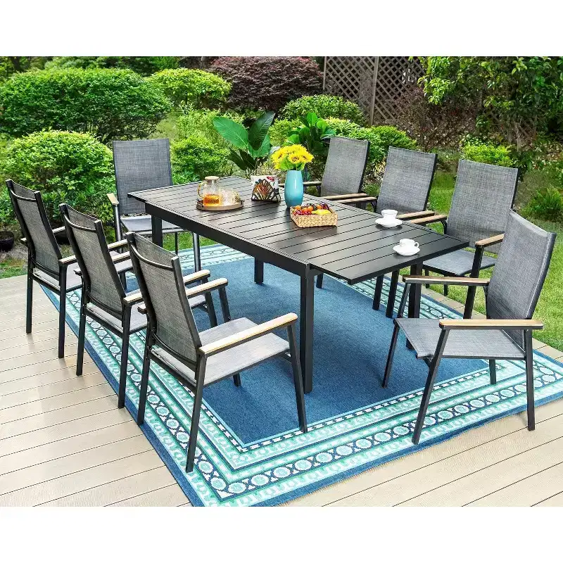 9pc Patio Set with Steel Expandable Table & Stackable Sling Chairs - Captiva Designs: Outdoor Dining, Weather-Resistant