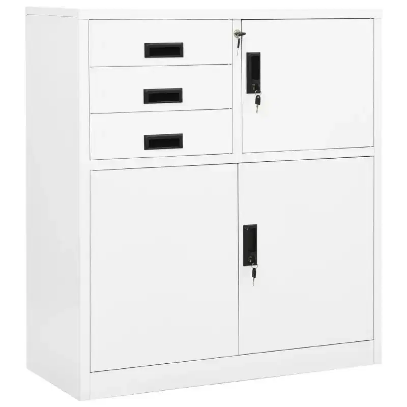 vidaXL Filing Cabinet Storage Office Cabinet with Lock for Home Office Steel - Light Gray Without Planter Box
