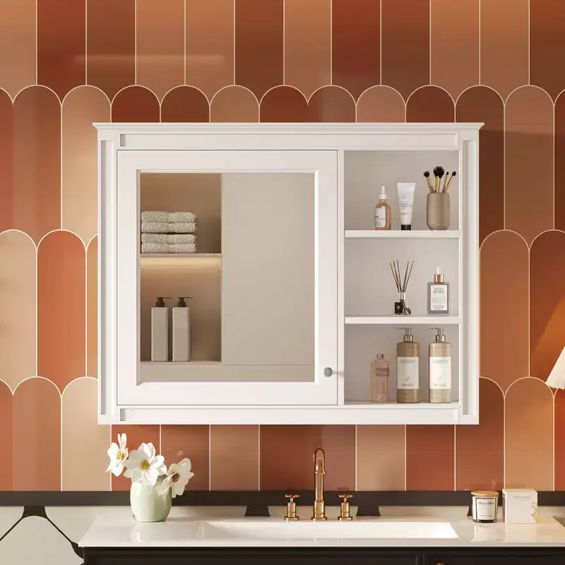 GDFStudio Platt 36 Modern Bathroom Wall Cabinet with Mirror and Adjustable Shelf