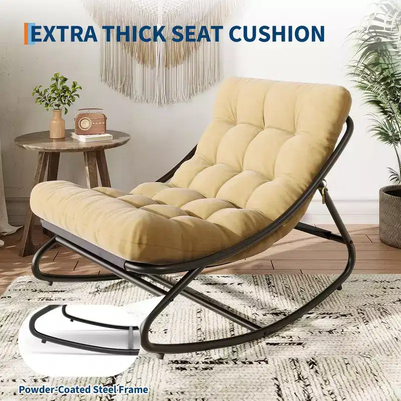 Oversized Rocking Chair, Heavy Duty Metal Frame, 400 LBS Capacity, Comfortable Lounge Rocker, for Porch, Garden, Living Room