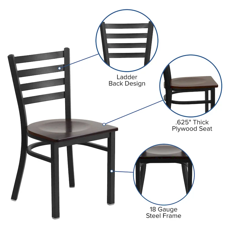 Ladder Back Metal Dining Chair with Wood Seat