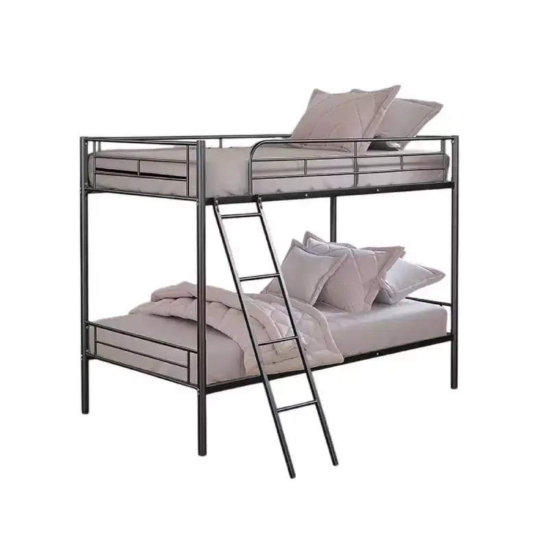 Royal Hampton Twin Over Twin Bunk Bed, Black Metal Frame, Attached Angled Ladder