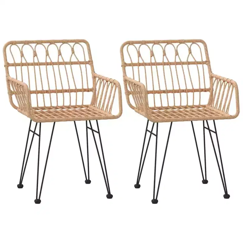 vidaXL Garden Chairs Set of 2 with Armrests, PE Rattan