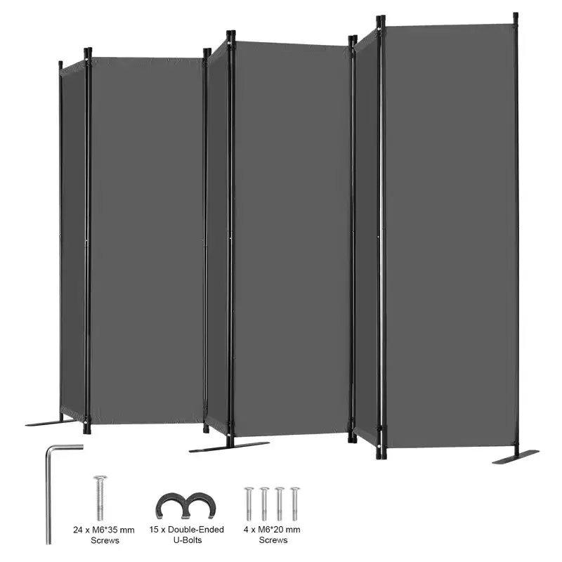 6 Panel Room Divider, Folding Privacy Screen and Portable Partition Divider for Room Separation, Grey
