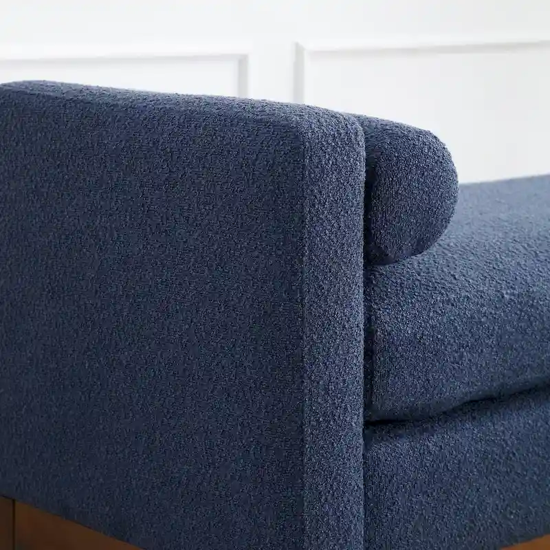 53.5W Elegant Boucle Upholstered Bench, Ottoman with Wood Legs & Bolster Pillows