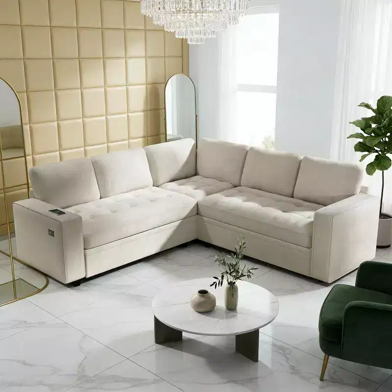Dyonery 5-Seat Modular Sectional Sofa Bed, L-Shaped Sleeper Couch with Recliner, Storage, USB Ports & Chenille Fabric, for Small Spaces