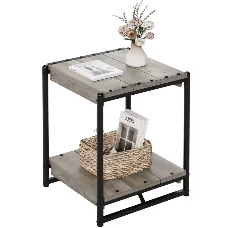 Grey, 2-Tier Wood & Metal Frame End Table, Single