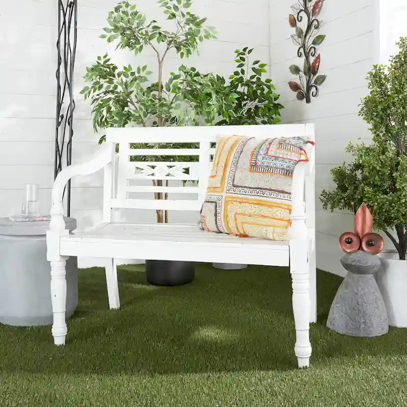 Wood Bench - White - Roche River Decor - 22Wx40Lx36H
