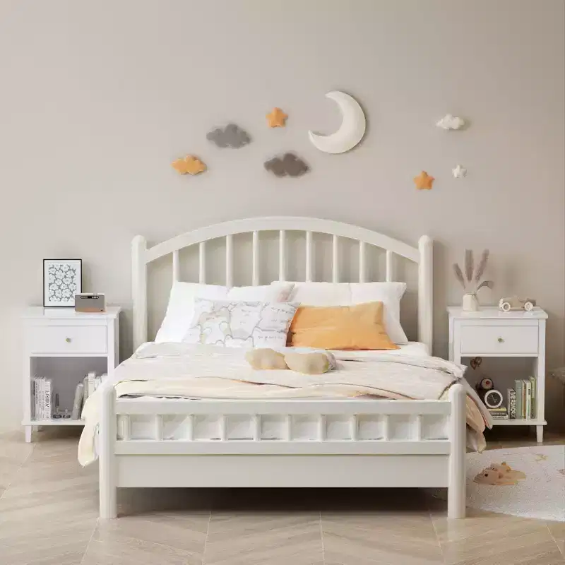 26.77''H Wooden Nightstand with One Drawer One Shelf for Kids, Adults, White+Golden handle