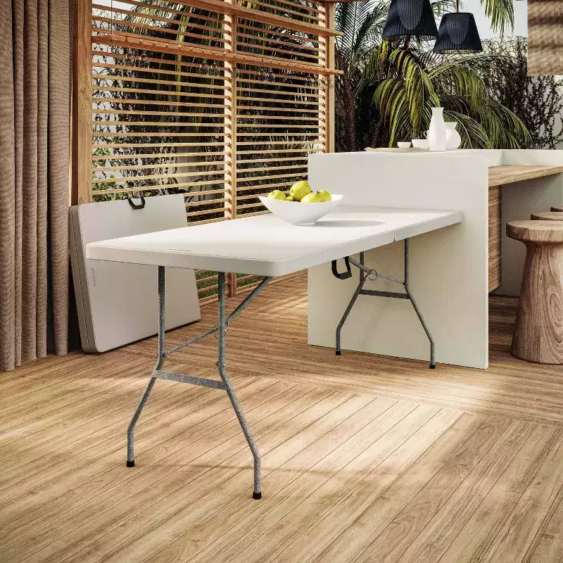 6' Folding Table with Easy-Carry Handle Granite White