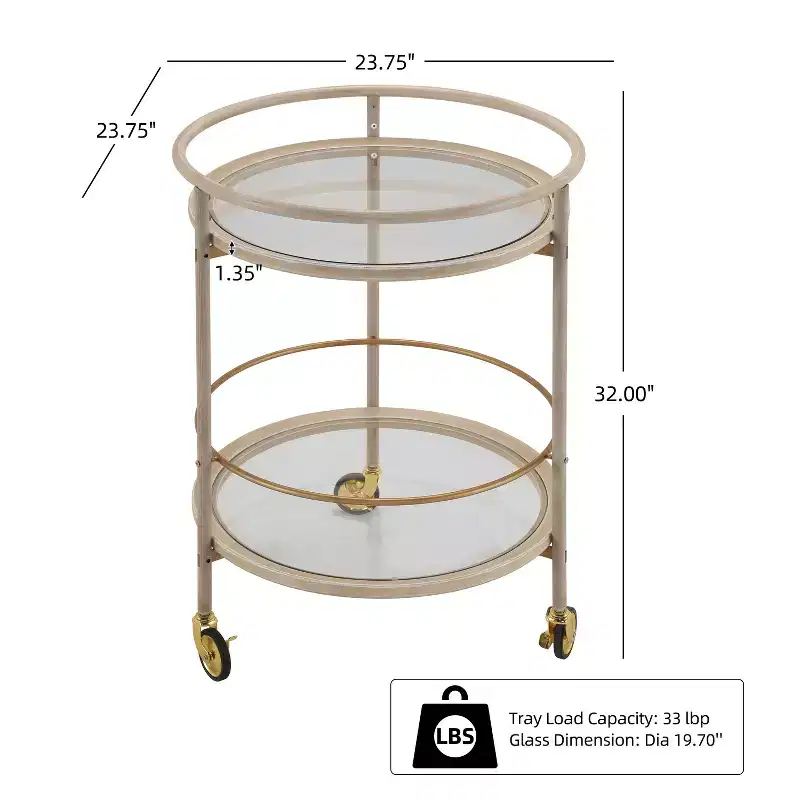 Christopher Knight Home Vincent Modern Round Bar Cart with Tempered Glass Shelves and 4 Casters