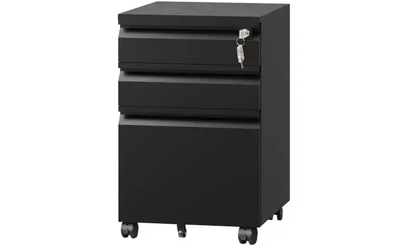 DEXYLLO 3 Drawer File Cabinet, Metal Filing Cabinet with Lock, Under Desk Cabinet with Wheels for Home Office, Fits Legal/A4/Letter Size