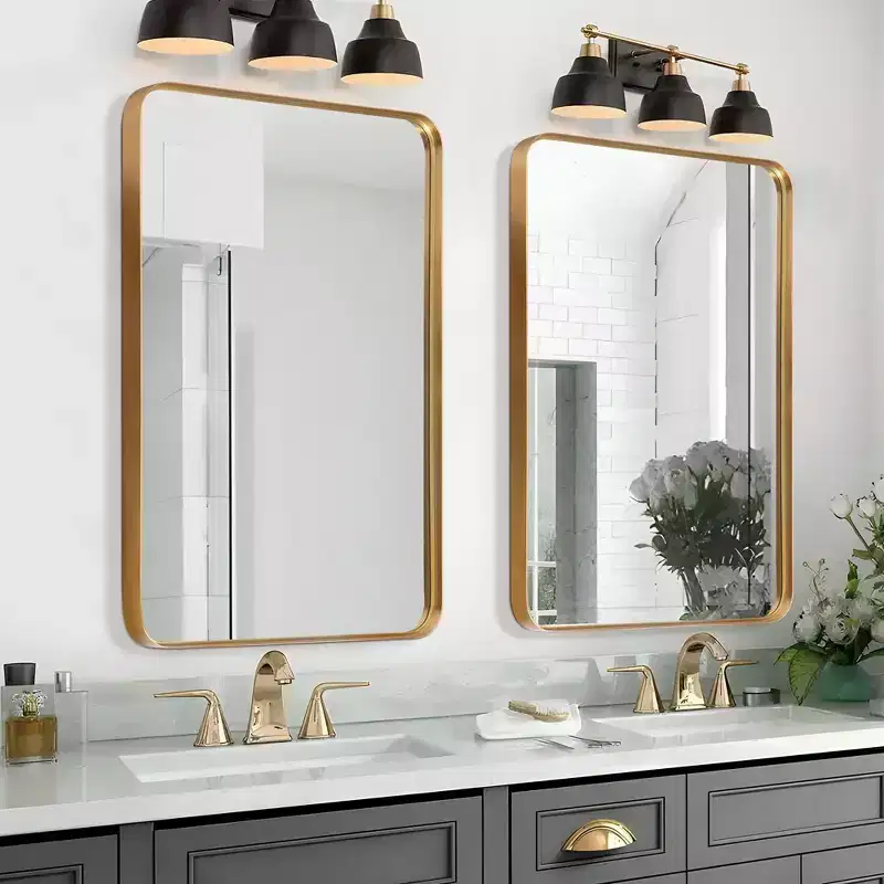 Aluminum Alloy Circular Edge Rectangular Hanging Mirror with Faux Electroplating, 96 x 66 x 5 cm
