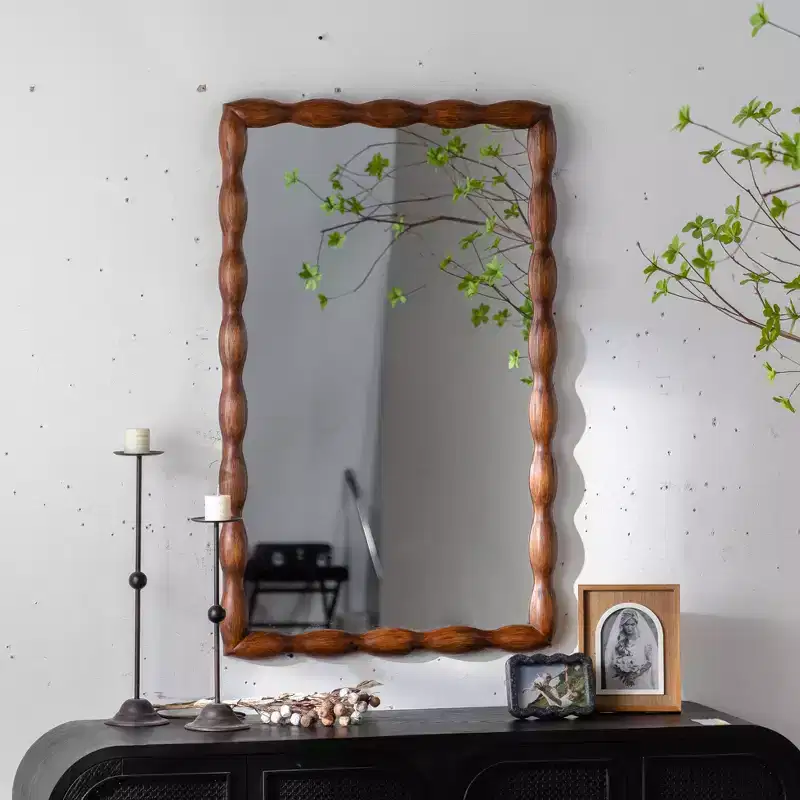 Mid-Century Modern Full-Length Mirror, Wall Mirror Decorative Mirror, Swirl Wood Frame, Walnut