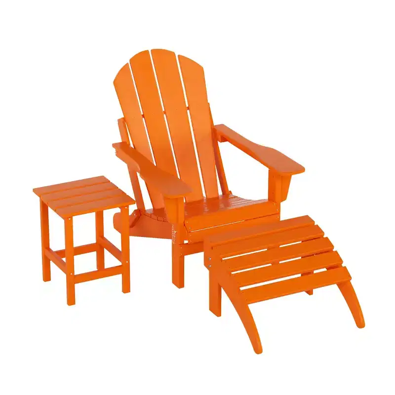 WestinTrends Malibu HDPE Outdoor Patio Folding Poly Adirondack Chair with Ottoman and Side Table (3-Piece)