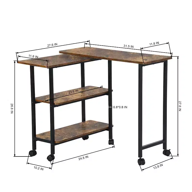 FurnitureR Rotating Kitchen Cart with Lockable Wheels, 3-Tier Storage Shelves, 360 Adjustable End Table for Living Room Office Small Space