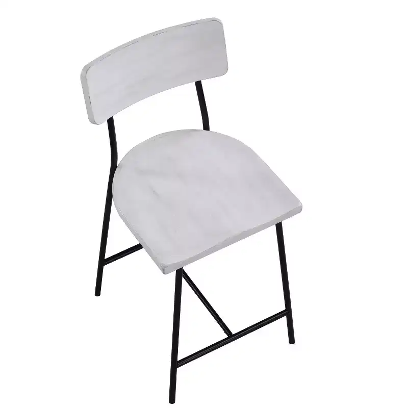 Counter Height Barstool – Whitewash, Saddle Seat, Curved Back, Metal Frame