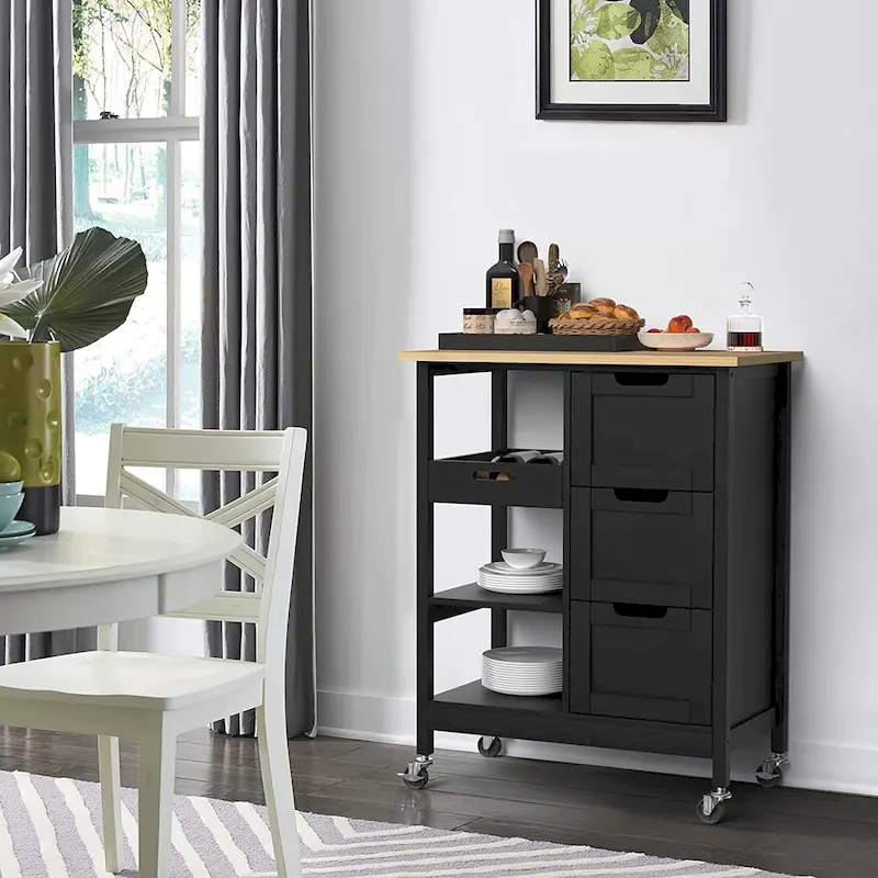 Rolling Kitchen Cart with Wood Top