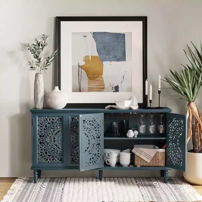 Emathides 63Wide Sideboard with Solid Wood Legs and Lighting |KARAT HOME
