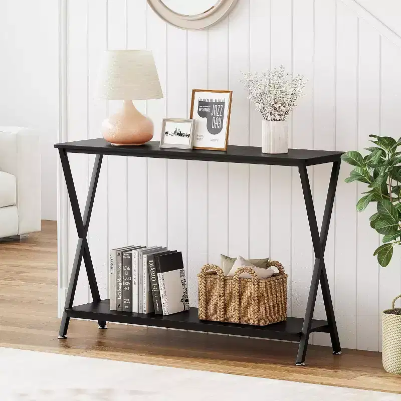 Narrow Entryway Console Table with Shelves - 41.3 Inch Farmhouse Sofa Table, 2-Tier Rustic Brown Table for Behind Couch