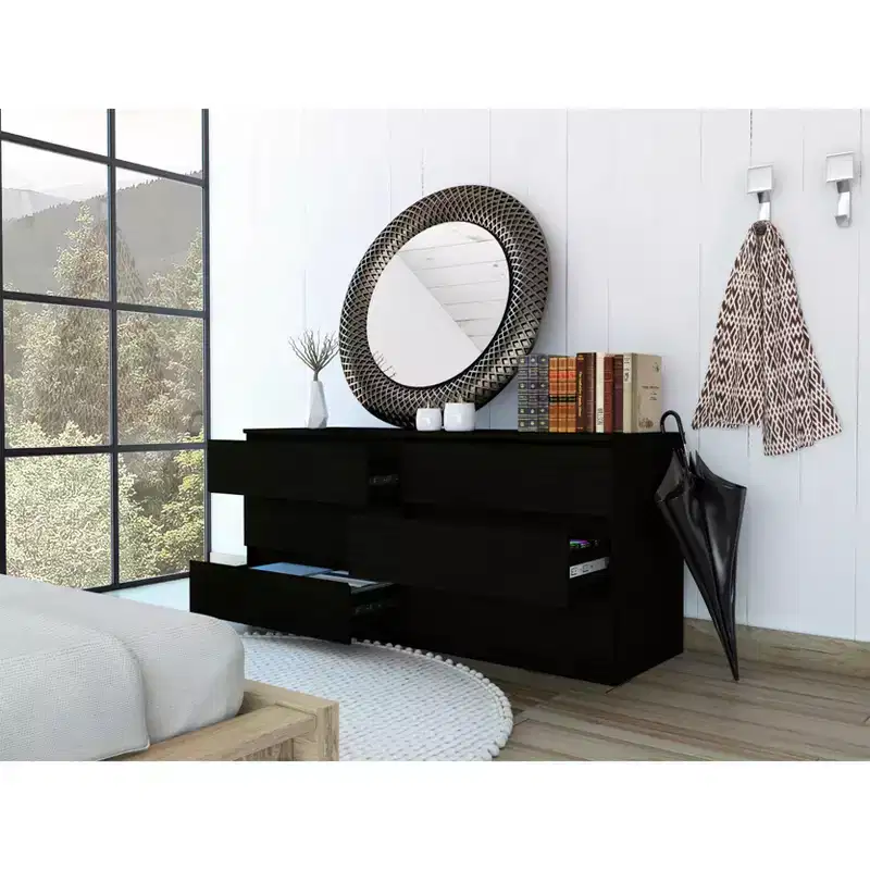Modern Elegant Bedroom Dresser Nightstand with 6 Double Drawers Ample Storage Chest Cabinet for Living Room Hallway Entryway