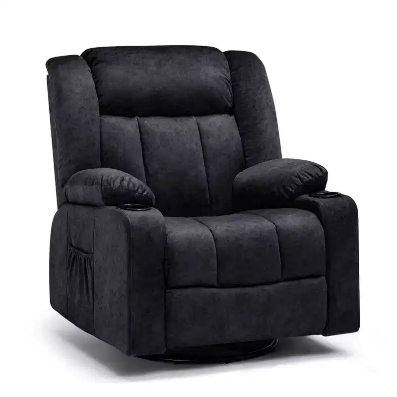 Massage Power Recliner Chair Heated Rocker 360 Swiveling Sofa Black