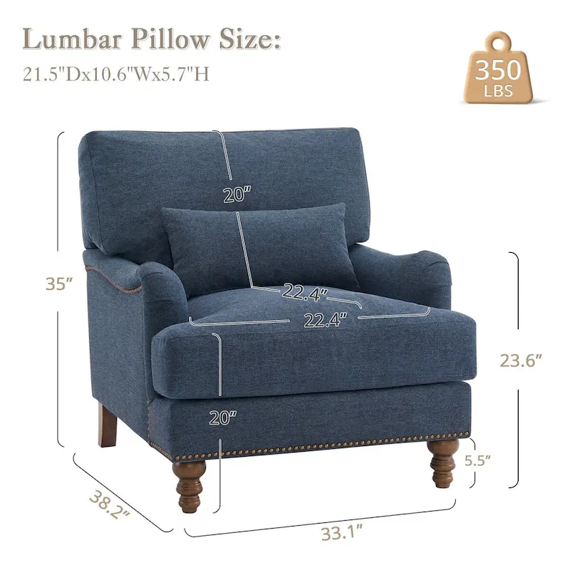 Modern Accent Chair Upholstered Solid Wood Frame with Lumbar Pillow Living Room Armchair