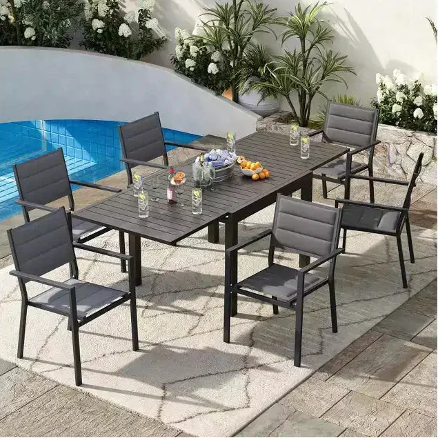 Stackable patio chairs, outdoor aluminum alloy dining chairs with armrests, wide seat, suitable for balconies, gardens, and backyards.
