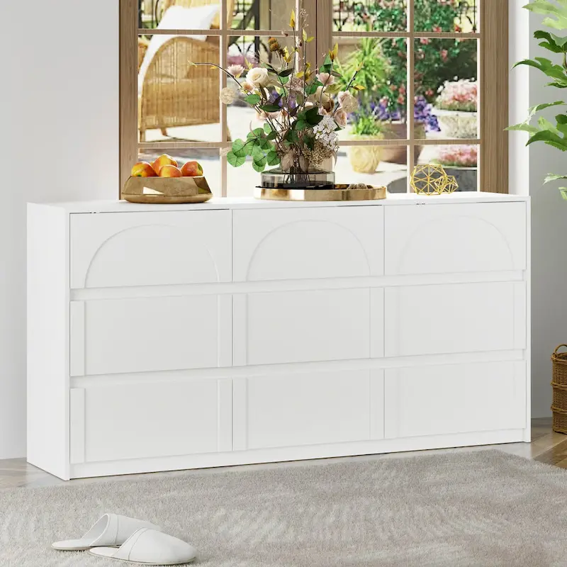 White Contemporary 6-Drawer Sideboard, 63