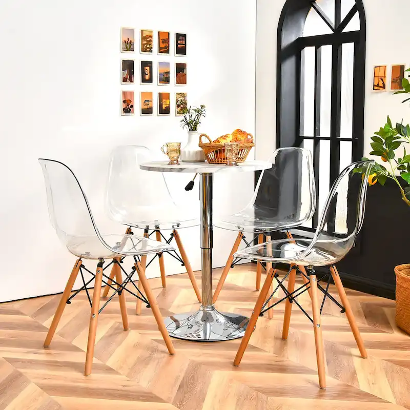 Set of 4 Dining Chairs Modern Plastic Shell Side Chair w/ Clear Seat &